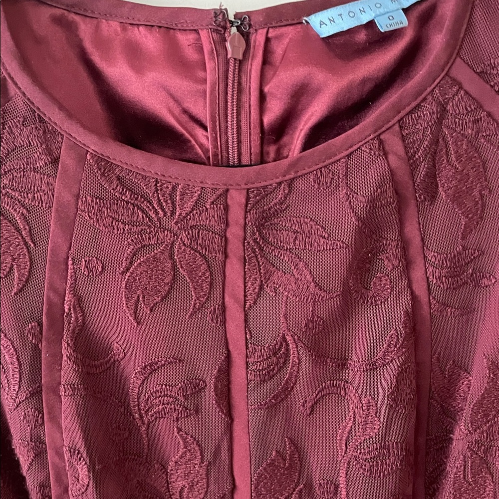 ANTONIO MELANI Deep Red Lace Long Sleeve Dress Size 0 Evening Wedding Guest - Picture 3 of 5